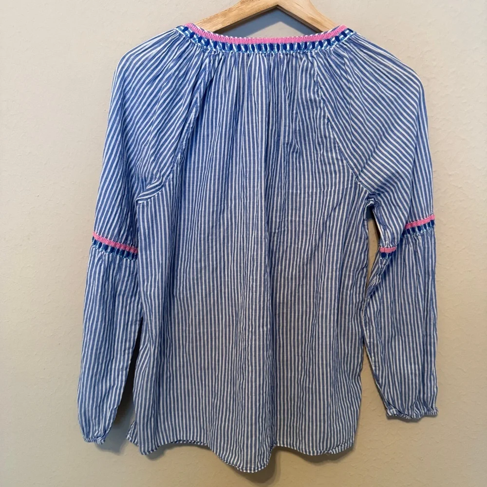 Lilly Pulitzer Taelynn Oxford Blue White Stripe Embroidered Long Sleeve XS - Picture 2 of 8
